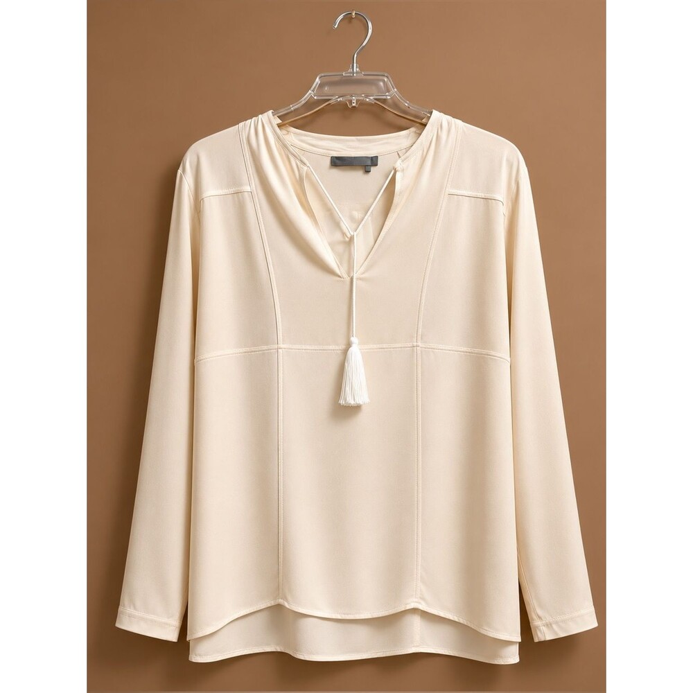 Vince Ivory Wool Blend Tunic Top Tassel Tie Side Slits Tunic Relaxed Fit XS
